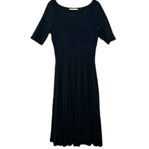 Jason Wu Collection Dress Womens S Navy Blue Ribbed Pleated Half Sleeve Pullover